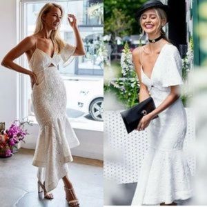 La Maison Talulah untold desire asymmetric cut out lace mermaid midi dre…